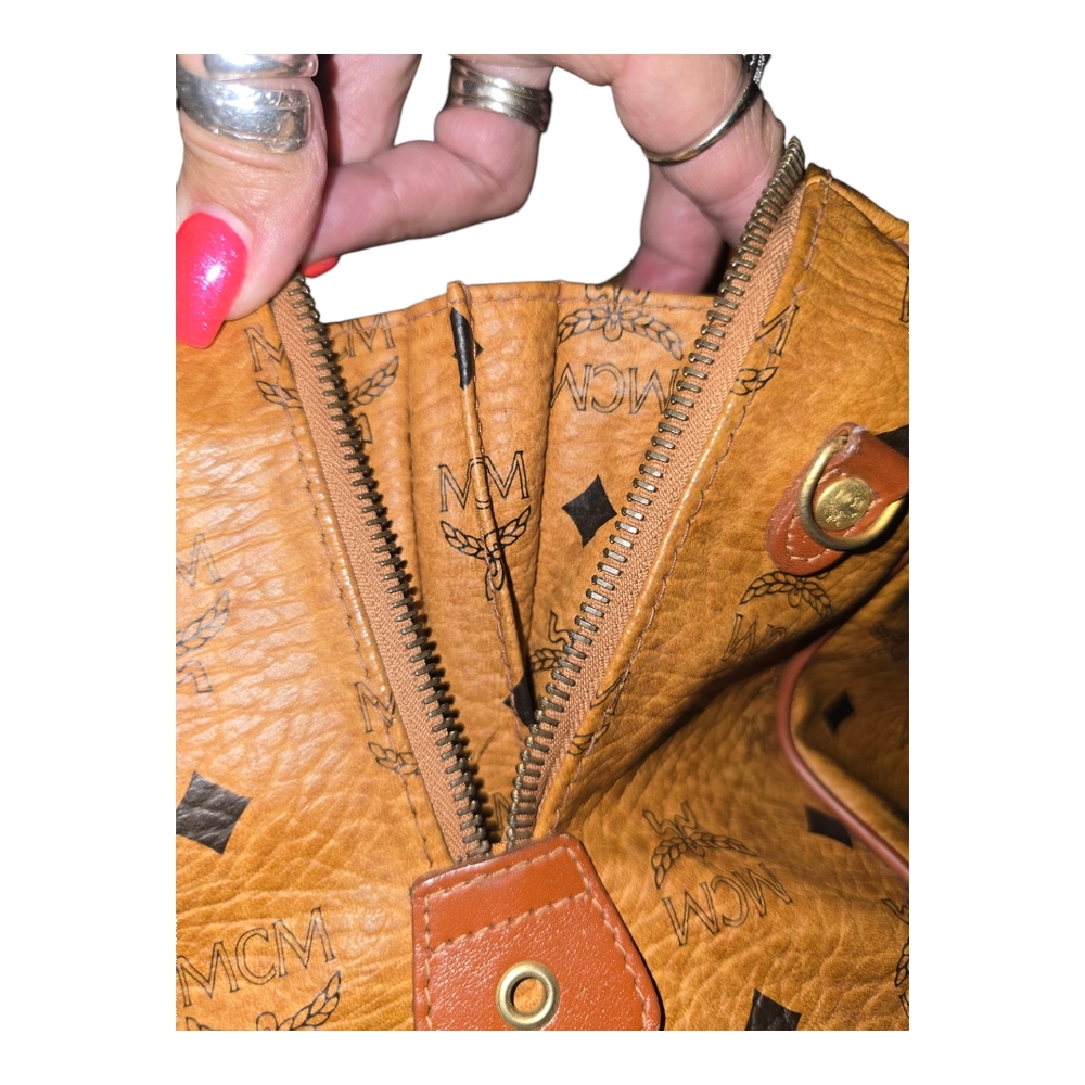 MCM Vintage Monogram Logo Visetos Boston Bag Tan Leather PVC Handbag, WI… - Picture 11 of 17